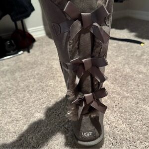 UGG Women's Charcoal Boots with Ribbon Accents